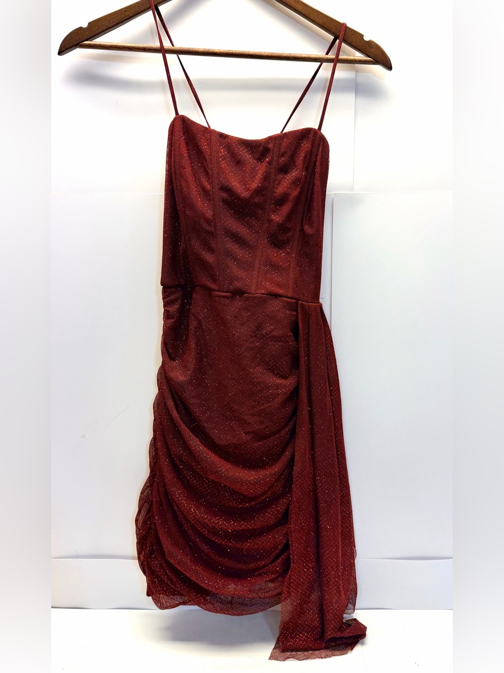 Trixxi Burgundy Sparkle Ruched Formal Homecoming Dress XS